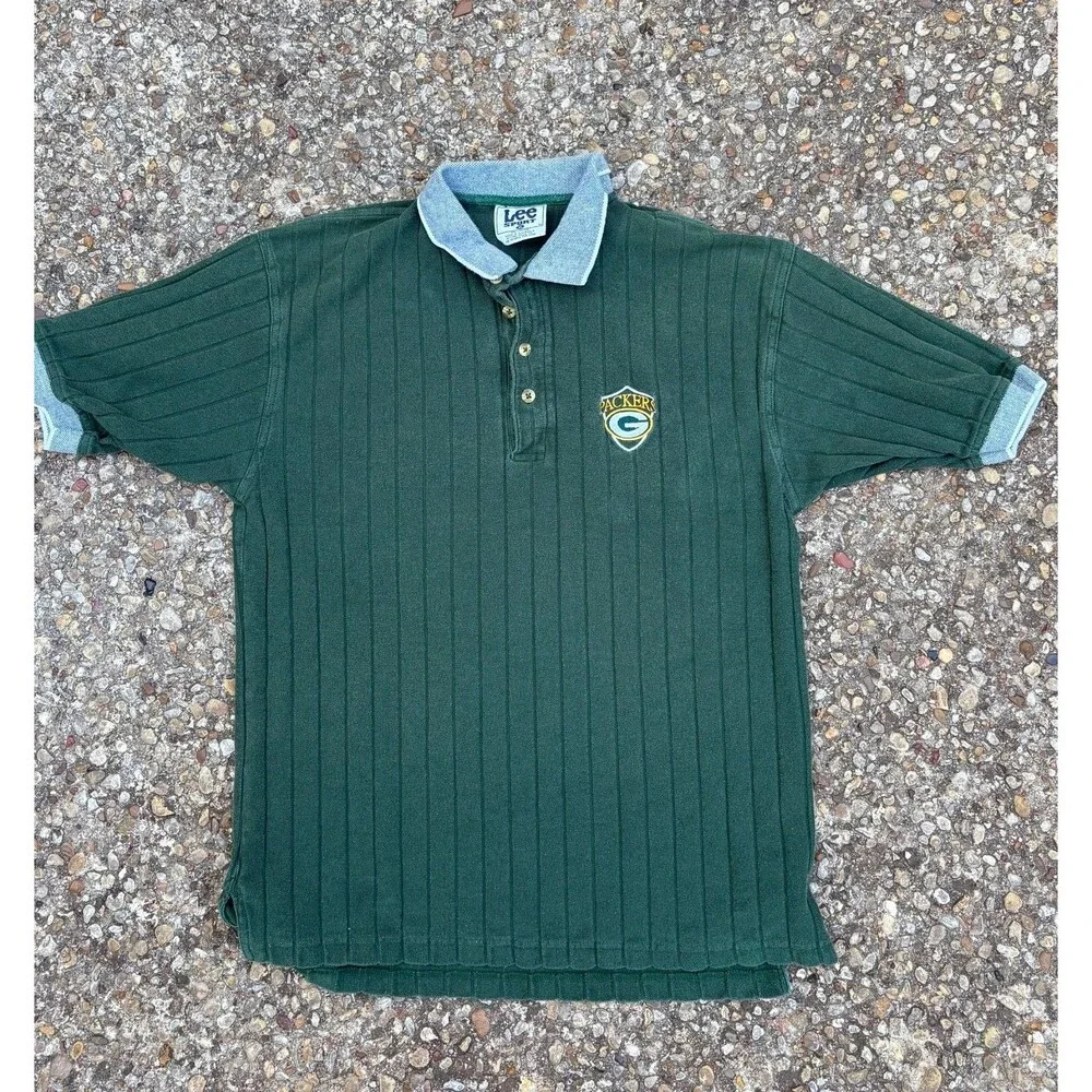 Vintage 90s Lee Sport Green Bay Packers Polo Shirt Mens XL Ribbed Knit